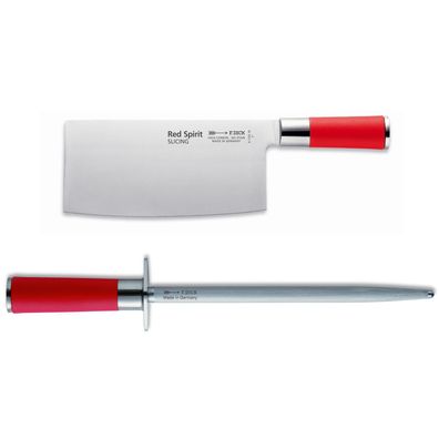 Dick Red Spirit Asia Kochmesser Slic 18 cm & runder Standardzug Wetzstahl 25 cm