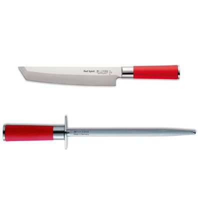 Dick Red Spirit Tanto Messer 21 cm mit rundem Standardzug Wetzstahl 25 cm