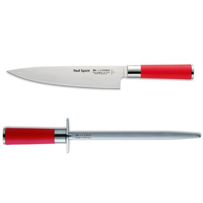 Dick Red Spirit breites Kochmesser 21 cm mit rundem Standardzug Wetzstahl 25 cm