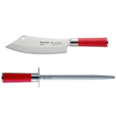 Dick Red Spirit Kochmesser Ajax 20 cm mit rundem Standardzug Wetzstahl 25 cm