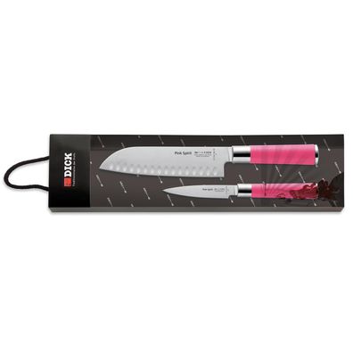 Dick 2-teiliges Messerset mit Santoku Officemesser rostfreier Stahl Pink Spirit