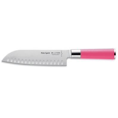 Dick großes Santokumesser 18 cm Kullenschliff Klinge rostfreier Stahl Pink Spirit