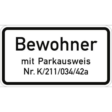 Nur Bewohner mit Parkausweis Nr. ..., Textschild, StVO