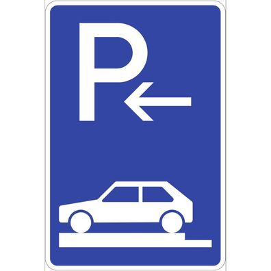 Parken ganz auf Gehwegen quer links (Ende), Symbolschild, StVO