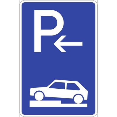 Parken halb auf Gehwegen quer links (Ende), Symbolschild, StVO