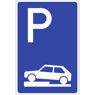 Parken halb auf Gehwegen quer links, Symbolschild, StVO