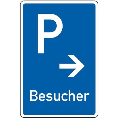 Parkplatzschild Besucher mit Pfeil rechts, Alu RA0, reflektierend