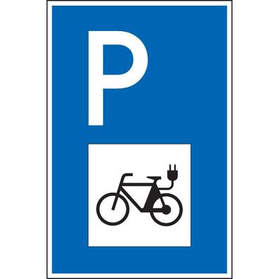 Parkplatzschild E-Bike, mit Symbol, PVC, spitze Ecken, 250x400mm