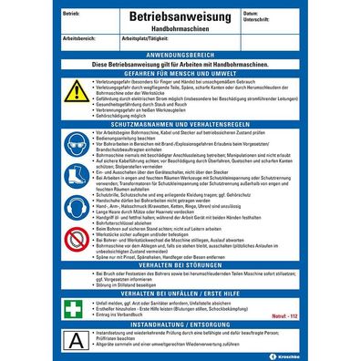 Maschinenbetriebsanweisung Handbohrmaschinen, Kunststoff,210x297mm