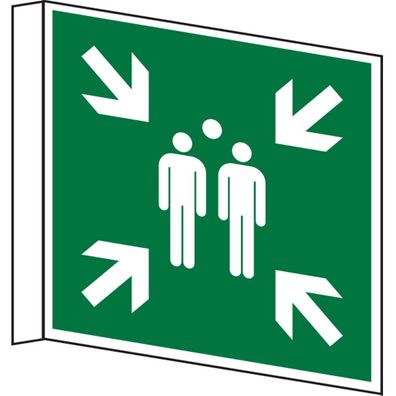 Rettungszeichen, Sammelstelle E007 Fahnenschild, DIN EN ISO 7010