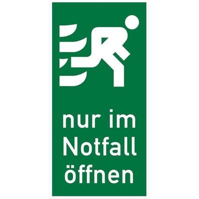 Rettungszeichen, Tér-/ Fensterhinweis Nur im Notfall öffnen