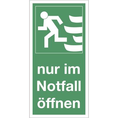 Nur im Notfall öffnen linksweisend (Hochformat), Kombischild