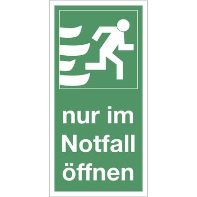 Nur im Notfall öffnen rechtsweisend (Hochformat), Kombischild