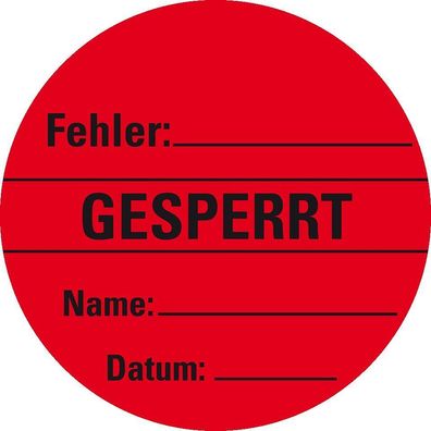 Organisationsetikett Gesperrt, rot, Haftpapier, ablösbar, 500/ Rolle