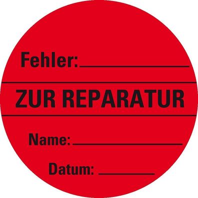 Organisationsetikett Zur Reparatur, rot, Haftpapier, ablösbar, 500/ Rol