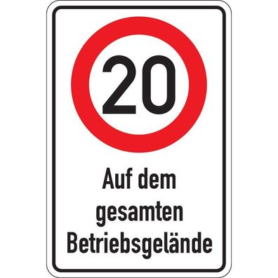 Schild 20km/ h-Auf dem gesamten Betriebsgel., Alu RA0, reflek.,600x900mm