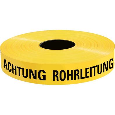 Trassenwarnband Achtung Rohrleitung, gelb, Polyethylen, 40mm, 250m/ Rol