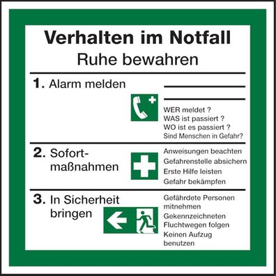 Verhalten im Notfall fér Rettungspläne