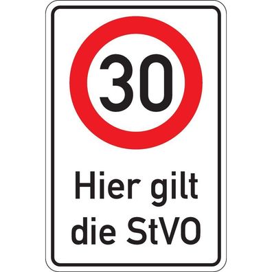 Schild 30km/ h - Hier gilt die StVO, Alu RA0, reflektierend, 600x900mm