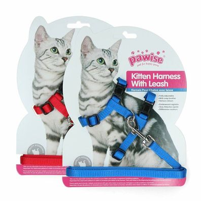 Pawise Kitten Harness Leash-Red/Blue