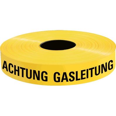 Trassenwarnband Achtung Gasleitung, gelb, Polyethylen, 40mm, 250m/ Rol