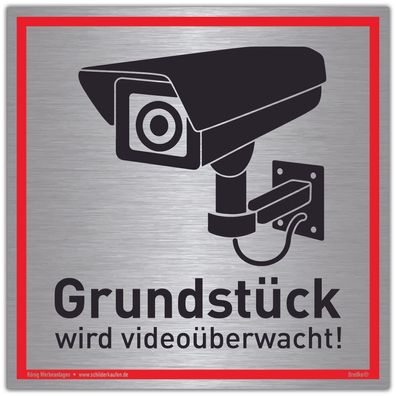 Schild Grundstéck wird videoéberwacht! | Alu 20 x 20 cm | stabiles Alu Schild mit UV