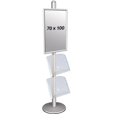 Infoständer 3 Einseitig mit 2 acryl shelve 25mm 1 x 70 x 100 cm Alu