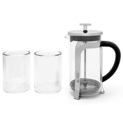 Glas Kaffeebreiter French Press für 5 Tassen Kaffee 3-tlg. inkl. 2 Kaffeegläsern