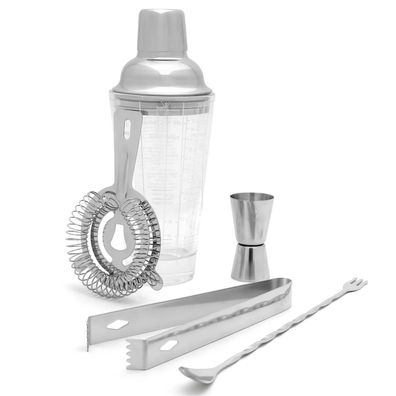 Glas-Shaker Set 5-teilig Silbers Barzubehör Cocktailshaker Getränkemixer 450 ml