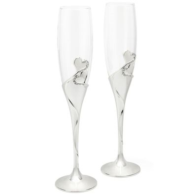 Sektgläser 2-tlg. Champagnergläser Herz versilbert Prosecco-Perlwein Gläser Set