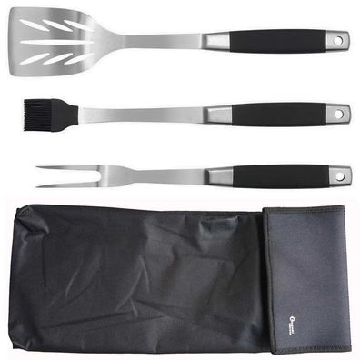 BBQ Grillbesteck 4-tlg. Edelstahl Besteck Set Soft Touch Griffe & Tasche schwarz