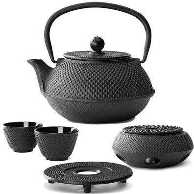 Bredemeijer Asia Tee Set 0,8 L Teekanne Gusseisen 2 Becher Teewärmer Untersetzer & Te
