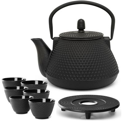 Gusseisen Teekannen Set 0.8 L Set Teeservice 6 Teebecher Untersetzer Tee-Filter