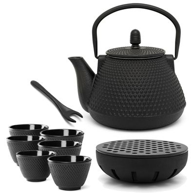 Guss Teekannen Set 0.8 Liter Set 6 Tee-Becher Stövchen Deckelheber & Tee-Filter
