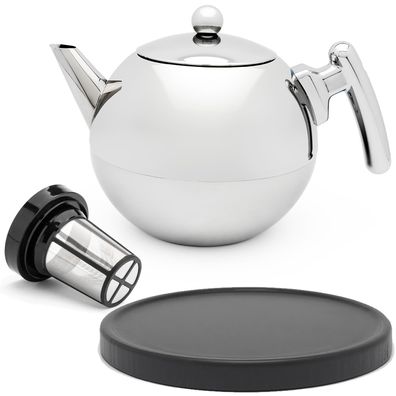 Bredemeijer Teekanne 1,2 L doppelwandig Glanz Edelstahl Filter & Holzuntersetzer schw