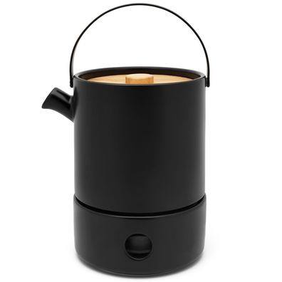 Keramik Teekannen Set 1.2 L schwarz 2-tlg. Stövchen Steingutkanne Keramikkanne