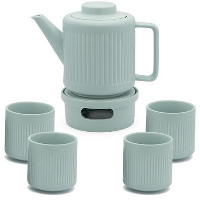 Teekannen Set 1.2 L blaues Porzellan Edelstahl Teesieb & 4 Teebecher & Teewärmer