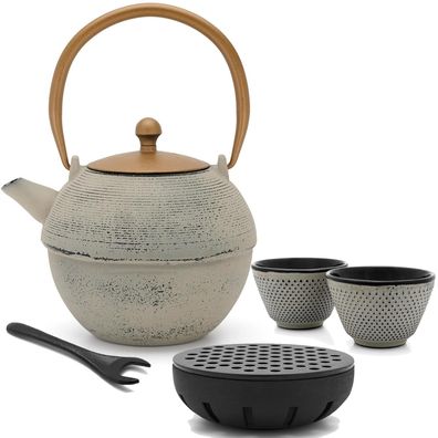 Bredemeijer Asia Teekanne Gusseisen 1,2 L grau Tee-Set 2 Becher mit Teewärmer & Decke