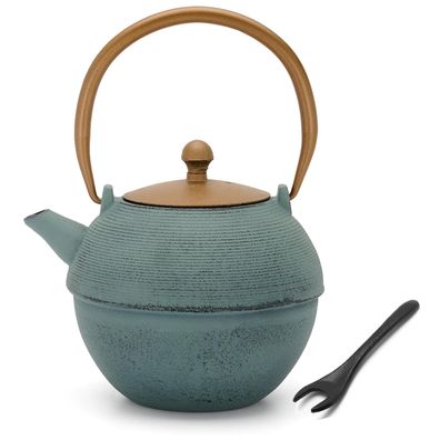 Bredemeijer Asia Teekannen Set 1,2 L blau Gusseisen mit 4 Porzellan Becher & Deckelhe