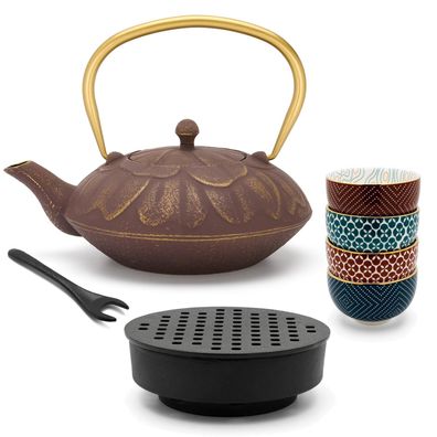 Bredemeijer Asia Teekannen Set 1,3 L lila Gusseisen Porzellan-Becher Deckelheber & St