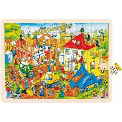 Goki Holzpuzzle - Baustelle, 96 Teile