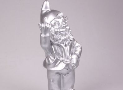 Gnom f*ck you 30 cm Silber Polystone Statue Stoobz