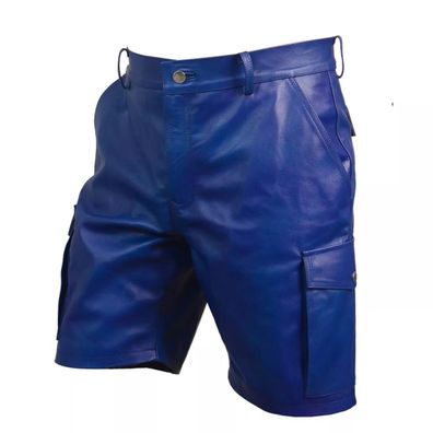 Herren Cargo Lederhosen Blau Leder Carpenter Cargo Leather Shorts Zimmermann Hosen