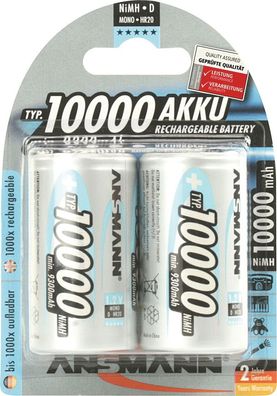 Akkuzelle 1,2 V 10000 mAh R20-D-Mono HR20 2 2St./Blister Ansmann