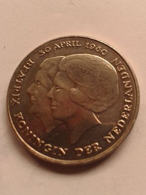 2 1/2 Gulden 1980 Niederlande Krönung Beatrix 2,5 Gulden 1980 Beatrix Doppelportrait