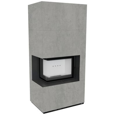 Kaminbausatz KRATKI FLOKI BOX links 8 kW Ø 160 Quarzsinter Cemento GRIGIO Bocciardata