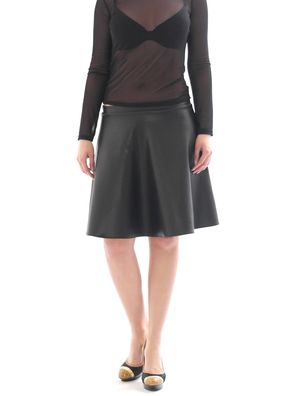 Rock Knielang schwingend Lack Kunstleder-Optik fleece innen swing skirt Midi