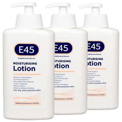 3x E45 Dermatological Moisturising Lotion 500ml