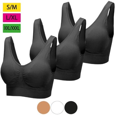 3er Pack Bra BH Seamless Bustier Yoga Sport "ohne Bügel" Unterwäsche Damen S-3XL