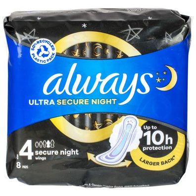 ALWAYS Ultra Secure Night Größe 4 mit Flügel 8 Stk